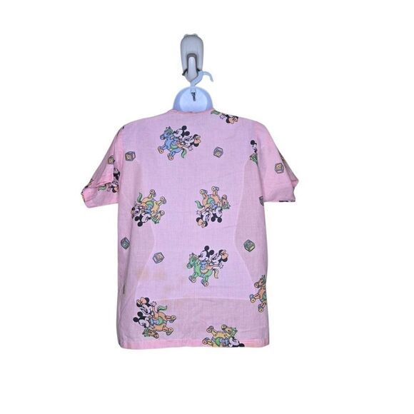 Vintage Disney Babies Mickey Minnie V-neck Scrub Top Womens XS Pink CUTTER - Picture 4 of 6